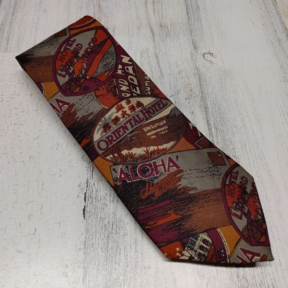 Vintage Travel Aloha Men's Tie 100% Silk J.T. Beckett